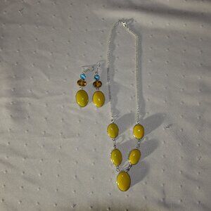 BEAUTIFUL 925 Sterling Silver Handmade YELLOW Gemstone Necklace & Earrings